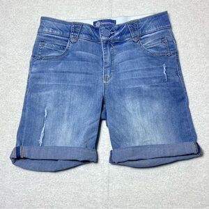 Democracy Jean Shorts Women's 2 Blue Ab Solution Bermuda Cuffed Distressed Denim
